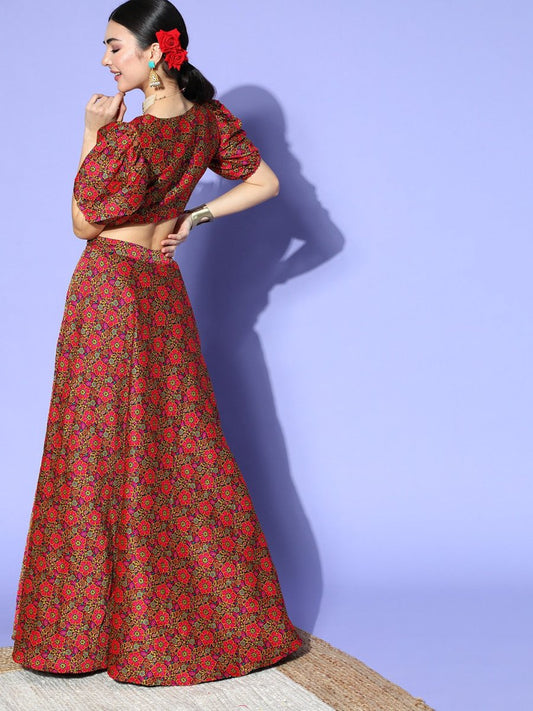 Multi Colored Silk Blend(Brocade) Woven Co-Ords - Inddus.com