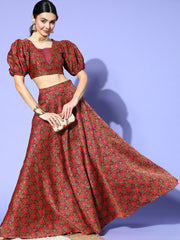 Multi Colored Silk Blend(Brocade) Woven Co-Ords - Inddus.com