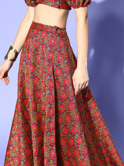 Multi Colored Silk Blend(Brocade) Woven Co-Ords - Inddus.com