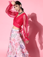 Multi Leaf Skirt with Solid Net Top - Inddus.com