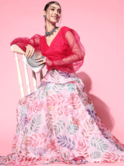 Multi Leaf Skirt with Solid Net Top - Inddus.com