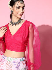 Multi Leaf Skirt with Solid Net Top - Inddus.com