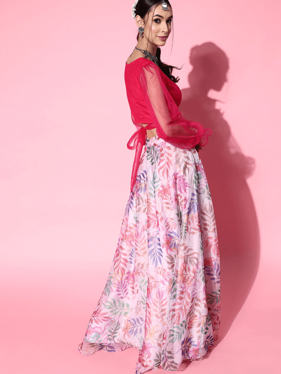 Multi Leaf Skirt with Solid Net Top - Inddus.com