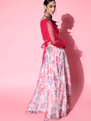 Multi Leaf Skirt with Solid Net Top - Inddus.com