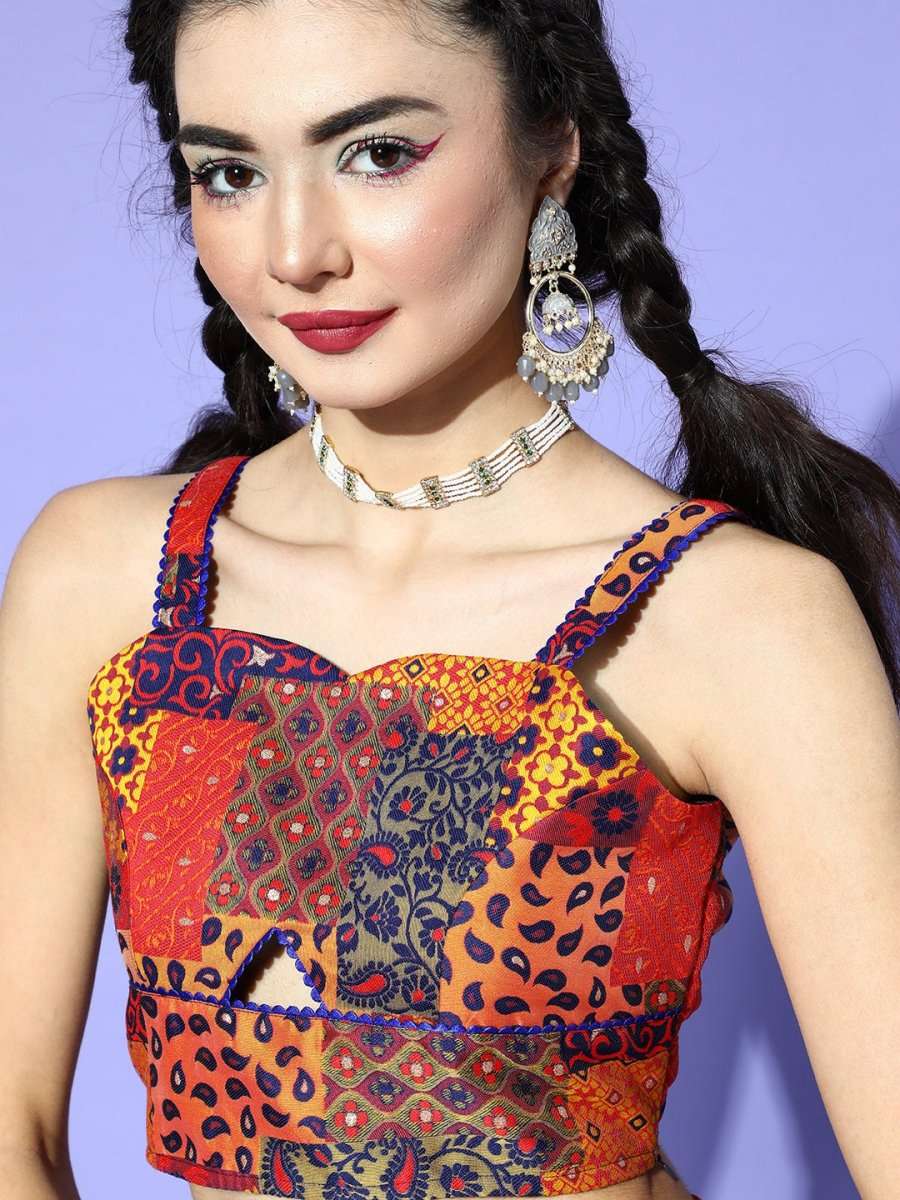 Multi Silk Blend Self Design Crop Top - Inddus.com