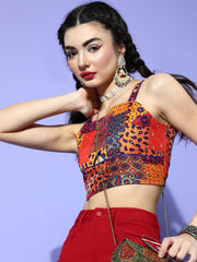 Multi Silk Blend Self Design Crop Top - Inddus.com