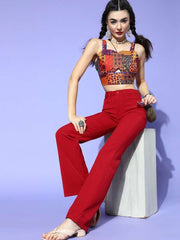 Multi Silk Blend Self Design Crop Top - Inddus.com