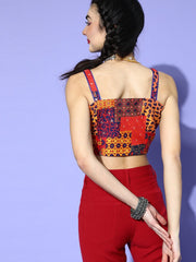 Multi Silk Blend Self Design Crop Top - Inddus.com