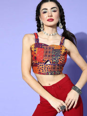 Multi Silk Blend Self Design Crop Top - Inddus.com