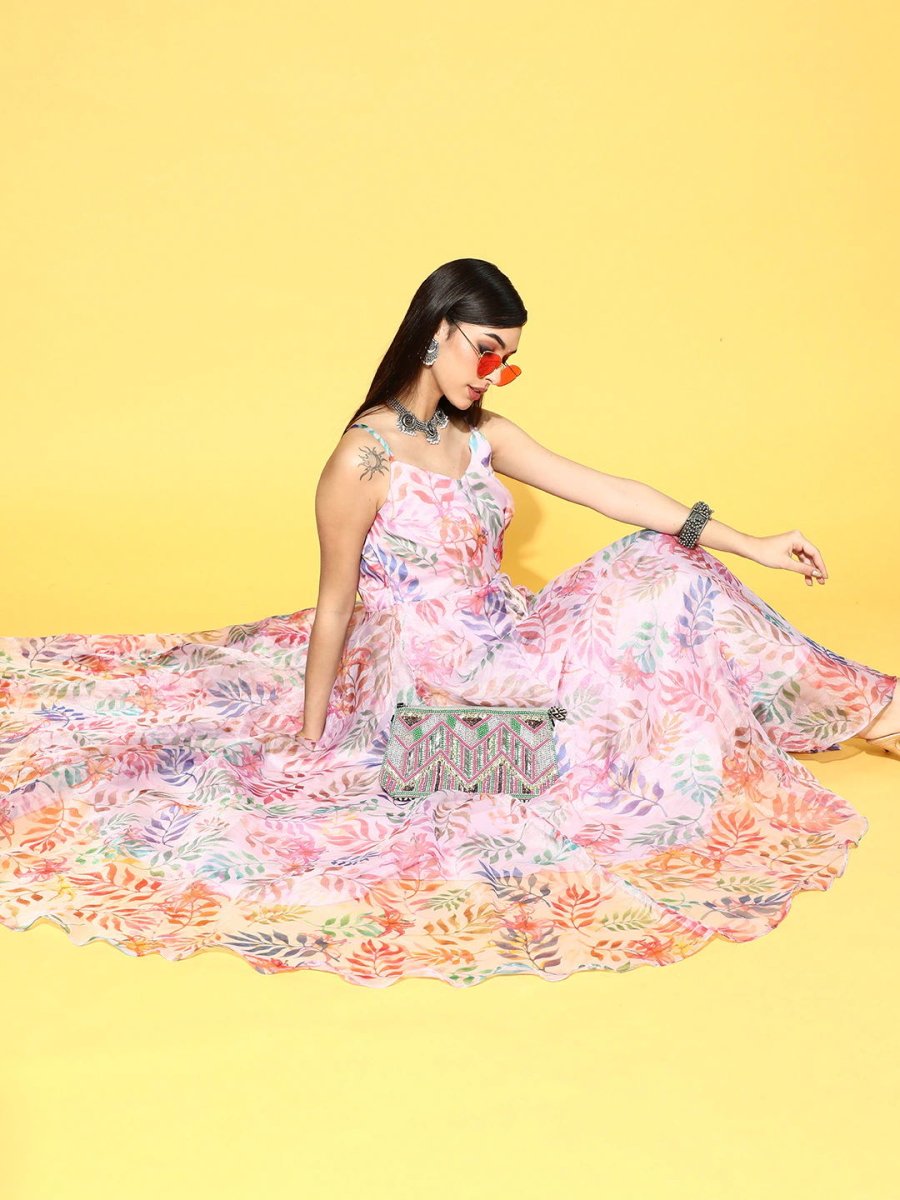 Multicolor Nylon Partywear Tribal Dresses - Inddus.com