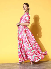 Multicoloured Satin Maxi Dress - Inddus.com