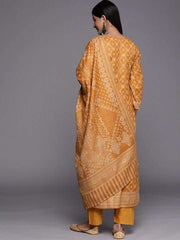 Mustard & Beige Printed Woven Pashmina Winter Wear Unstitched Dress Material - Inddus.com
