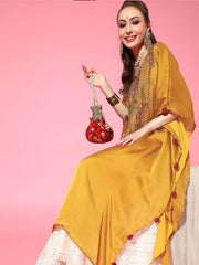 Mustard Embroidered Kaftan Kurta - inddus-us