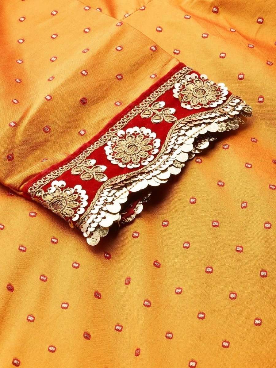 Mustard Embroidered Woven Kurta - Inddus.com