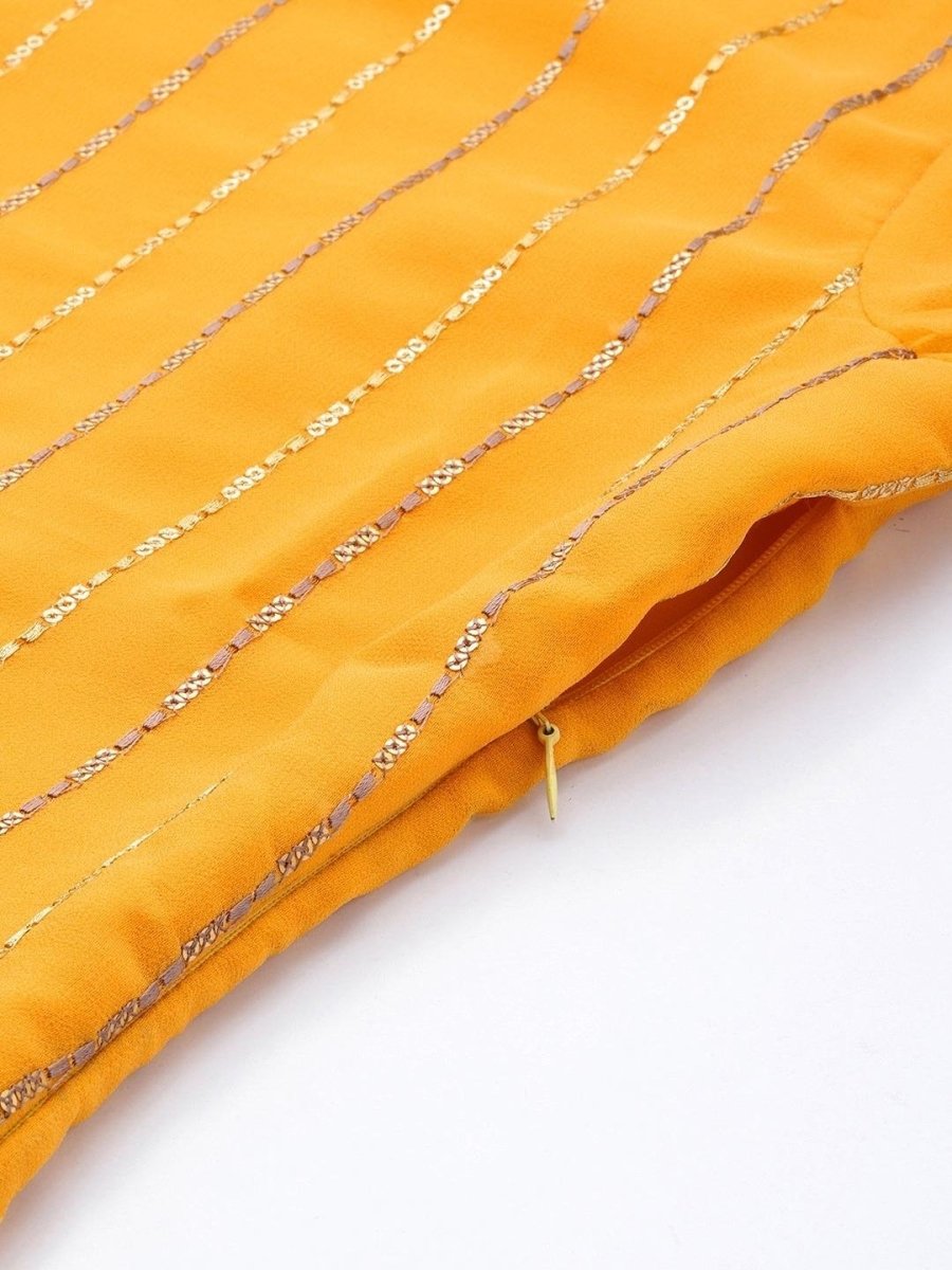 Mustard Georgette Embroidered Kurta Sharara Dupatta Set - inddus-us