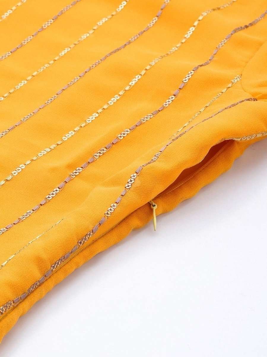 Mustard Georgette Embroidered Kurta Sharara Dupatta Set - inddus-us