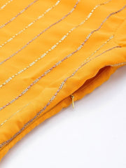 Mustard Georgette Embroidered Kurta Sharara Dupatta Set - inddus-us