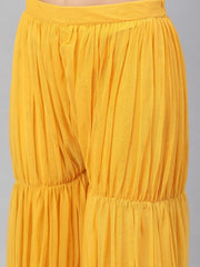 Mustard Georgette Embroidered Kurta Sharara Dupatta Set - inddus-us