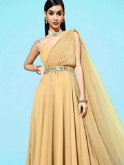 Mustard Georgette Partywear Solid Dresses - Inddus.com