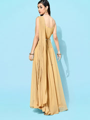 Mustard Georgette Partywear Solid Dresses - Inddus.com