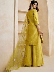 Mustard Gotta Patti Straight Kurta & Sharara With Dupatta - Inddus.com