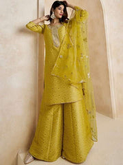 Mustard Gotta Patti Straight Kurta & Sharara With Dupatta - Inddus.com