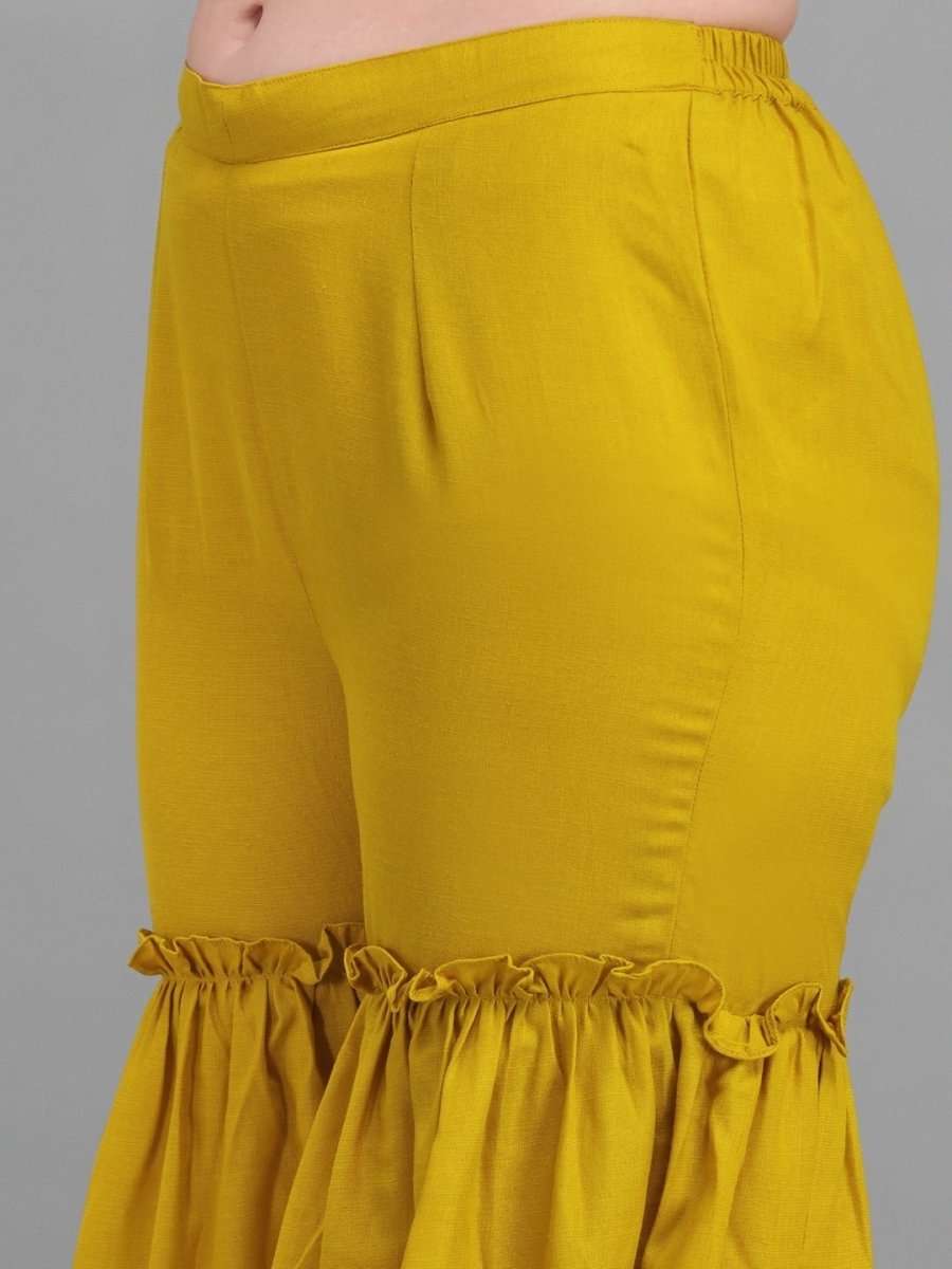 Mustard Solid Kurta with Sharara and Net Dupatta - Inddus.com