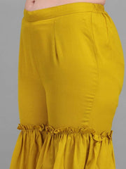 Mustard Solid Kurta with Sharara and Net Dupatta - Inddus.com