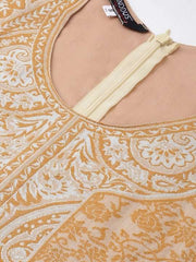 Mustard Yellow & Peach-Coloured Woven Design Handloom Unstitched Dress Material - Inddus.com