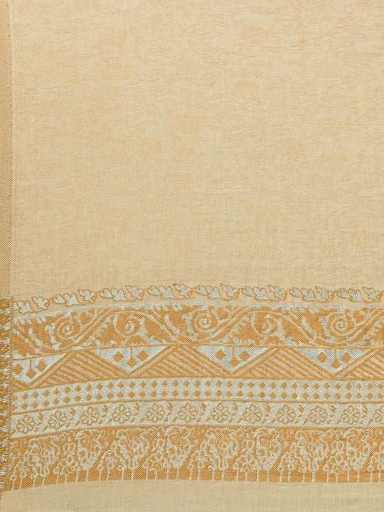 Mustard Yellow & Peach-Coloured Woven Design Handloom Unstitched Dress Material - Inddus.com