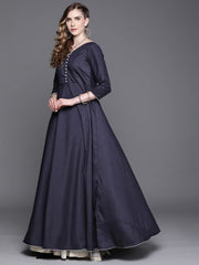 Navy Blue Anarkali Kurta with Dupatta - Inddus.com