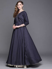 Navy Blue Anarkali Kurta with Dupatta - Inddus.com