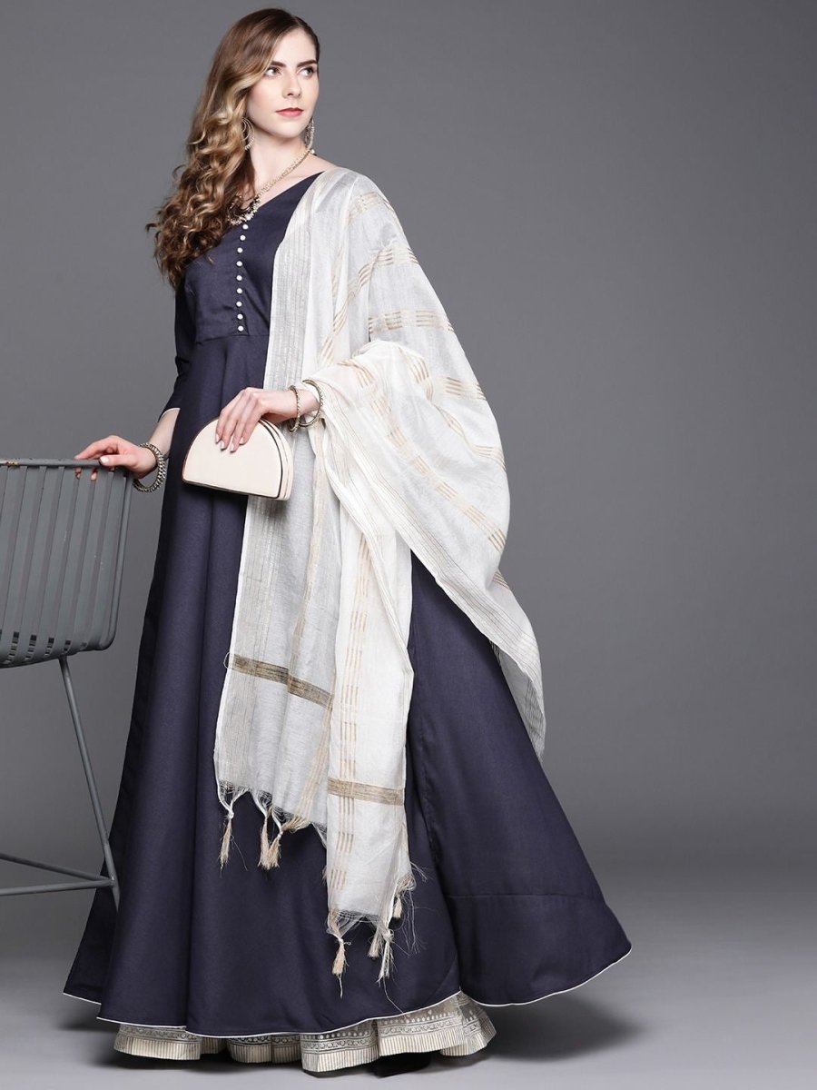 Navy Blue Anarkali Kurta with Dupatta Inddus
