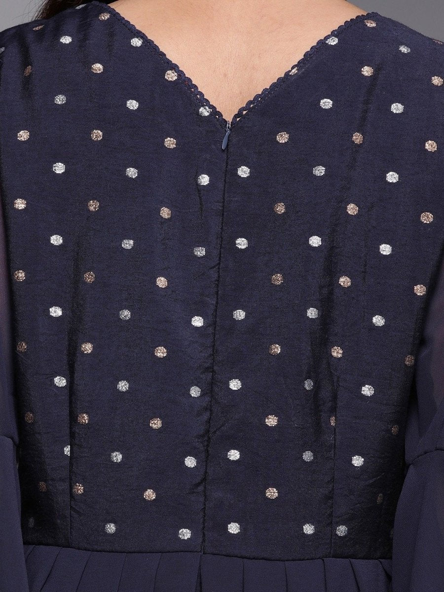 Navy Blue Cotton Blend and Georgette Solid Jumpsuit - inddus-us