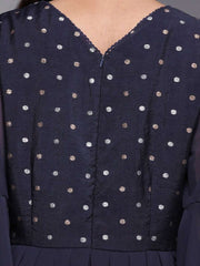 Navy Blue Cotton Blend and Georgette Solid Jumpsuit - inddus-us