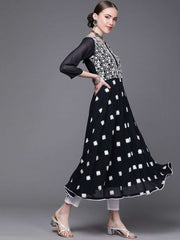 Navy Blue Embroidered Kurta - Inddus.com