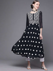 Navy Blue Embroidered Kurta - Inddus.com