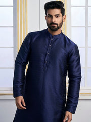 Navy Blue Ethnic Motifs Woven Design Kurta with Trousers - Inddus.com