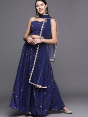 Navy Blue Georgette Sequins Lehenga Choli - inddus-us