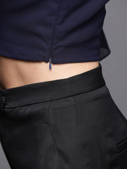 Navy Blue Georgette Solid Crop Top - inddus-us