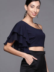Navy Blue Georgette Solid Crop Top - inddus-us