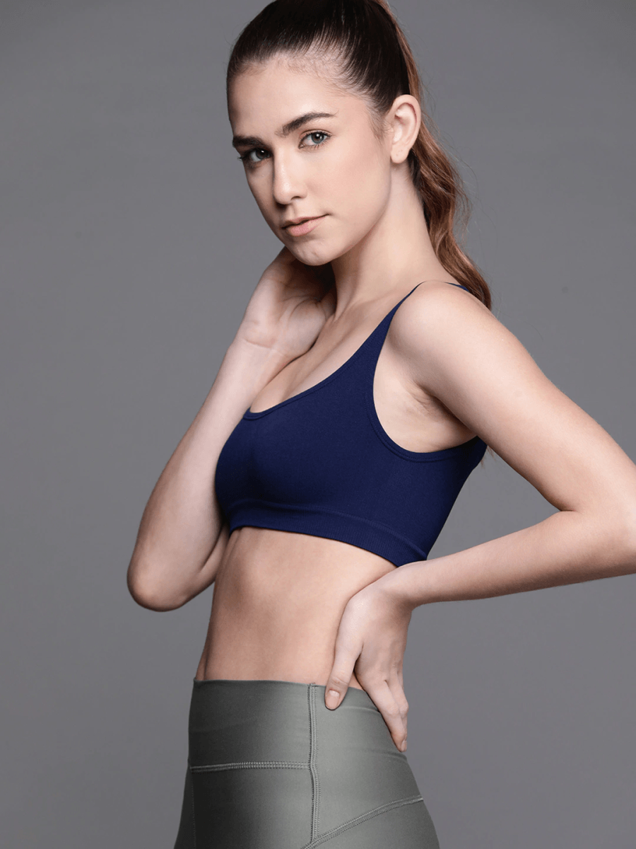 NAVY BLUE NON WIRED NON PADDED SPORT BRA - Inddus.com
