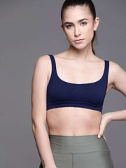 NAVY BLUE NON WIRED NON PADDED SPORT BRA - Inddus.com