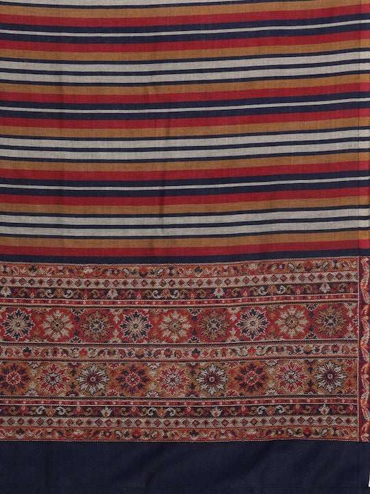 Navy Blue & Orange Printed Woven Pashmina Winter Wear Unstitched Dress Material - Inddus.com