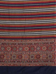 Navy Blue & Orange Printed Woven Pashmina Winter Wear Unstitched Dress Material - Inddus.com