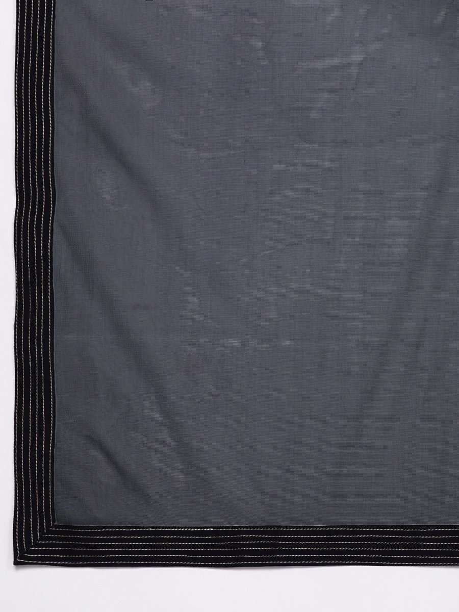 Navy Blue Polyester Embroidered Palazzo Suit - inddus-us