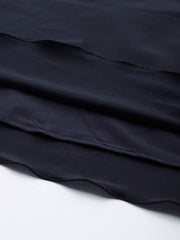 Navy Blue Satin Embroidered Gown - Inddus.com