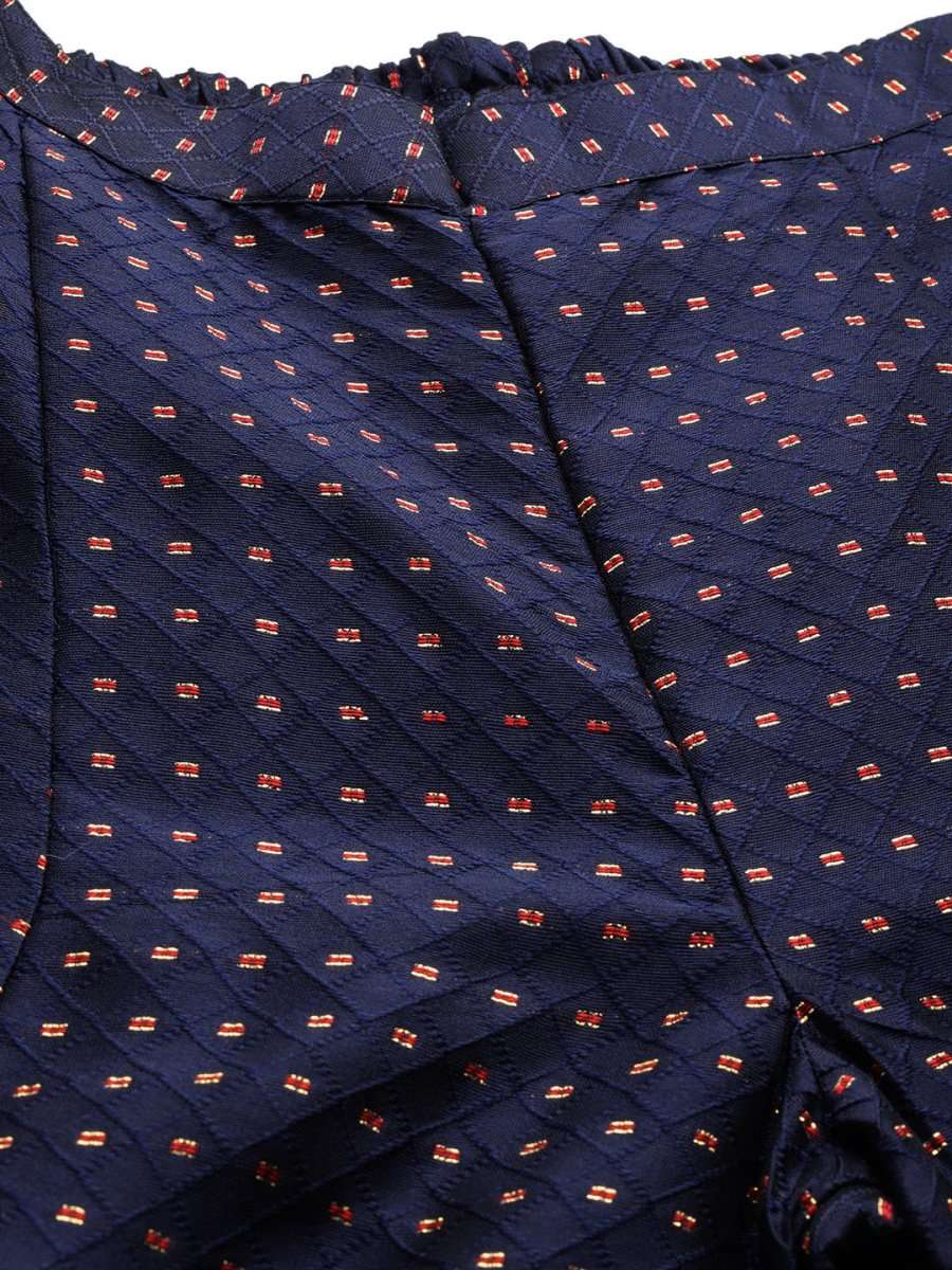 Navy Blue Silk Blend Co-Ords - Inddus.com