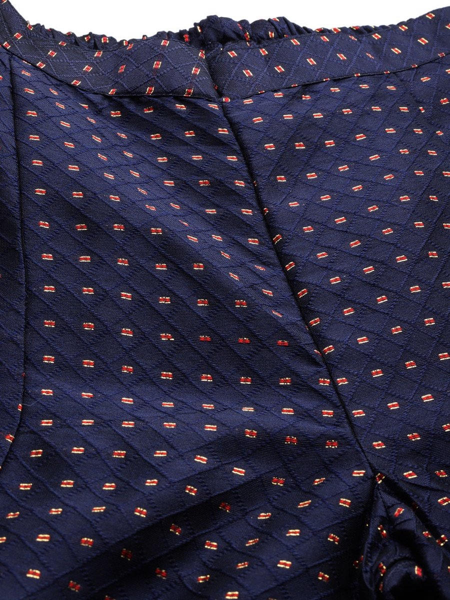 Navy Blue Silk Blend Co-Ords - Inddus.com