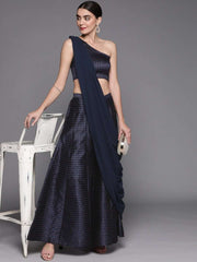 Navy Blue Silk Blend Co-Ords - Inddus.com